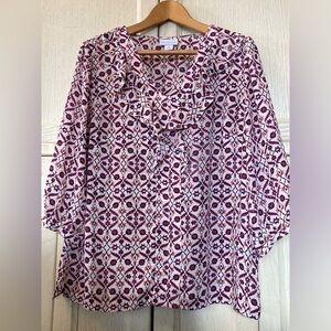 Liz Claiborne three quarter sleeve ruffle front blouse